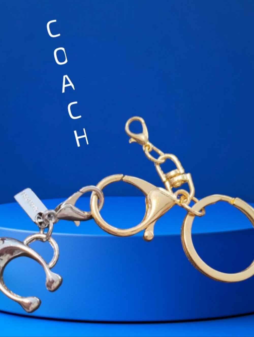 Coach Two-Tone C Charm Keyring in Gold and Silver + Coach Signature Mini Tag 2x1 - Picture 3 of 3